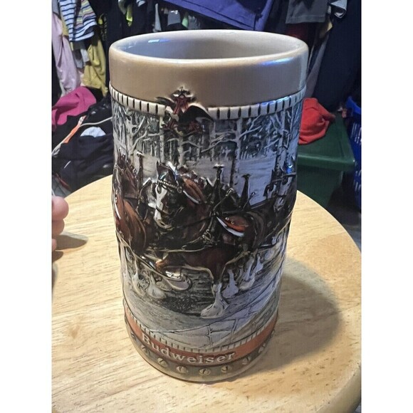 1988 Budweiser Beer Holiday Clydesdales Stein Mug Vintage Collectible Gift - Picture 3 of 4